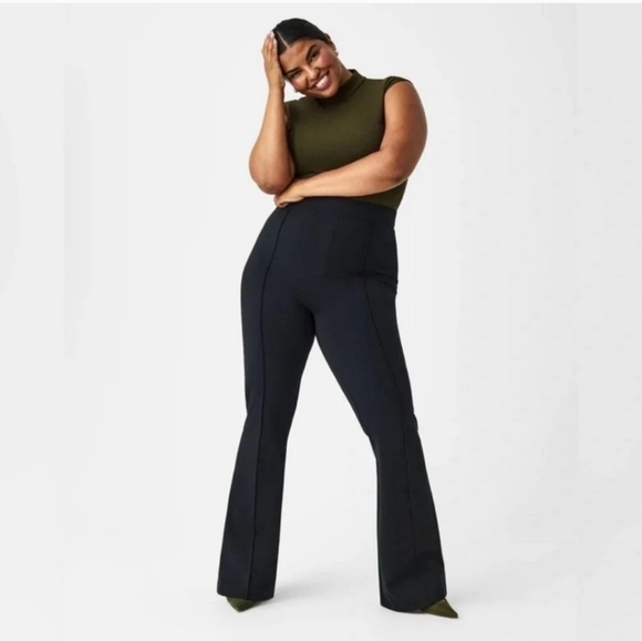 Spanx Ponte Perfect Fit Hi-Rise Flare Pants Tall Seamed Leg Black Pull-on Sz 1x - Picture 1 of 9